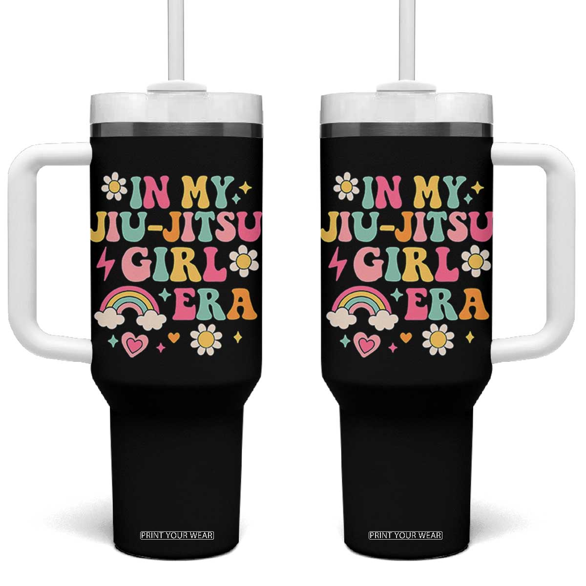 In My Jiu Jitsu Girl Era Tumbler With Handle Retro Groovy BJJ Girls TS10 One Size: 40 oz Black Print Your Wear