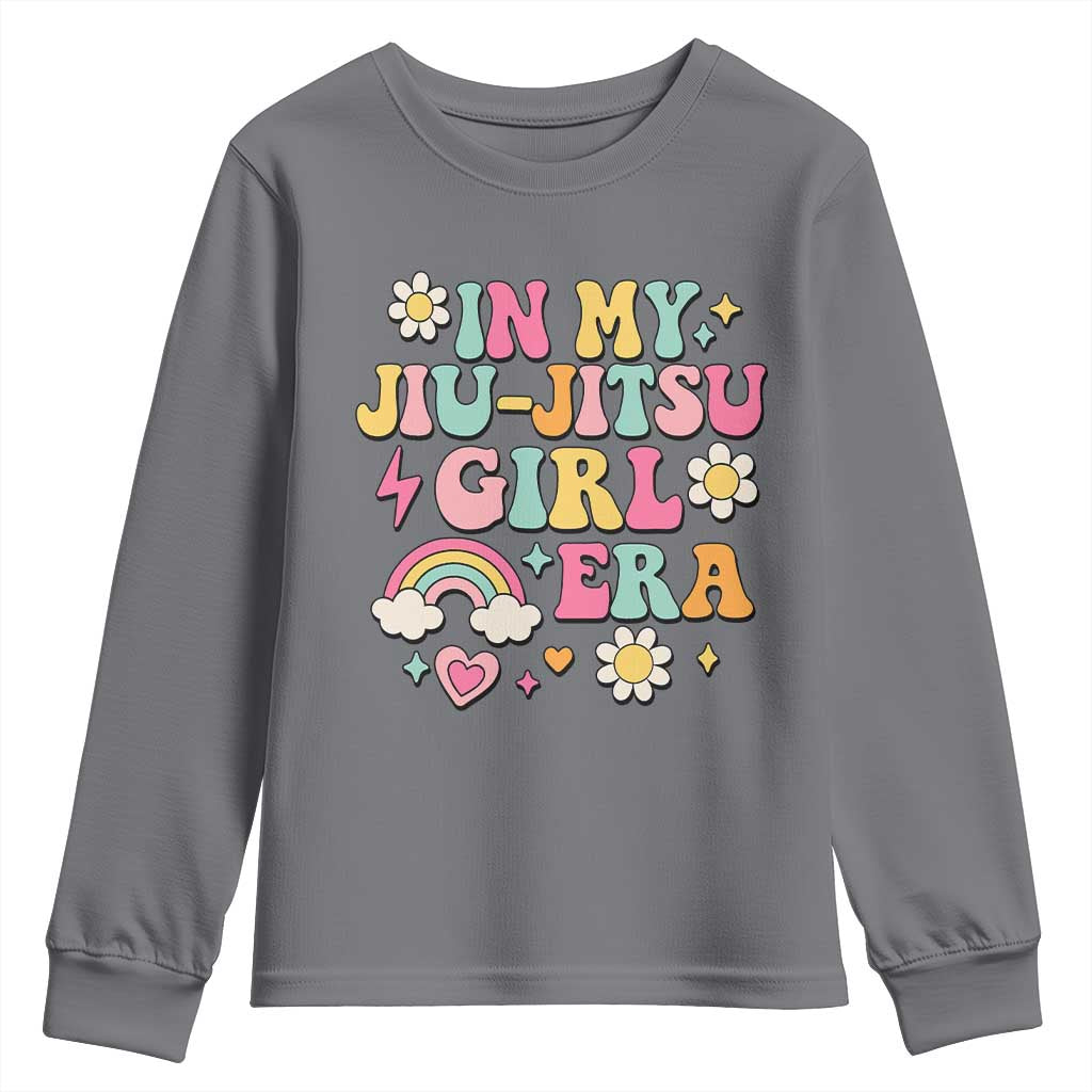 In My Jiu Jitsu Girl Era Youth Sweatshirt Retro Groovy BJJ Girls TS10 Charcoal Print Your Wear