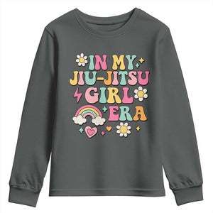 In My Jiu Jitsu Girl Era Youth Sweatshirt Retro Groovy BJJ Girls TS10 Dark Heather Print Your Wear