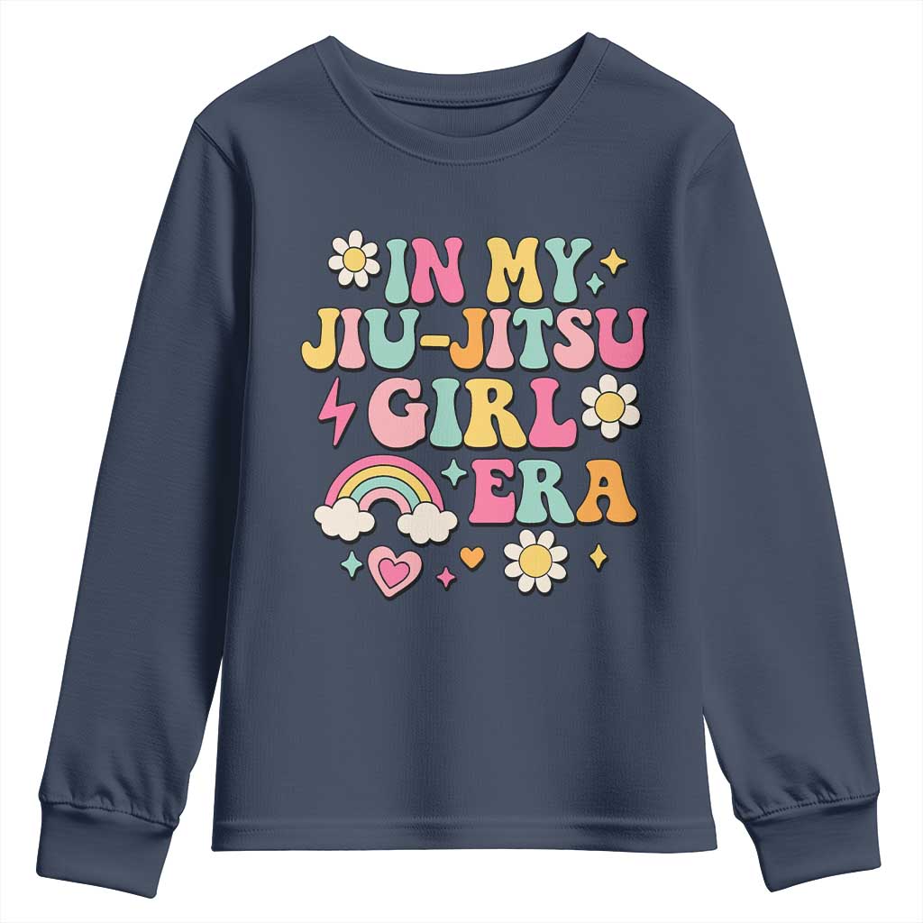 In My Jiu Jitsu Girl Era Youth Sweatshirt Retro Groovy BJJ Girls TS10 Navy Print Your Wear