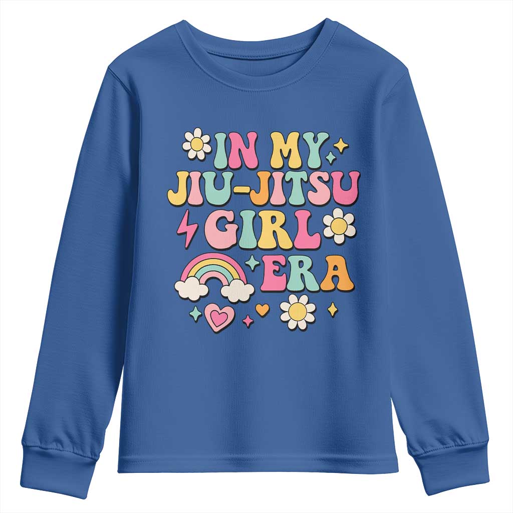 In My Jiu Jitsu Girl Era Youth Sweatshirt Retro Groovy BJJ Girls TS10 Royal Blue Print Your Wear