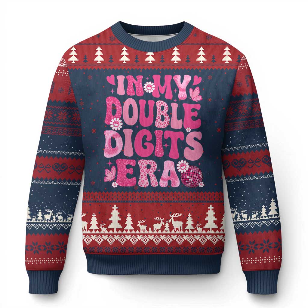 10 Years Old Birthday Girl Ugly Christmas Sweater In My Double Digits Era TS10 Navy Red Print Your Wear