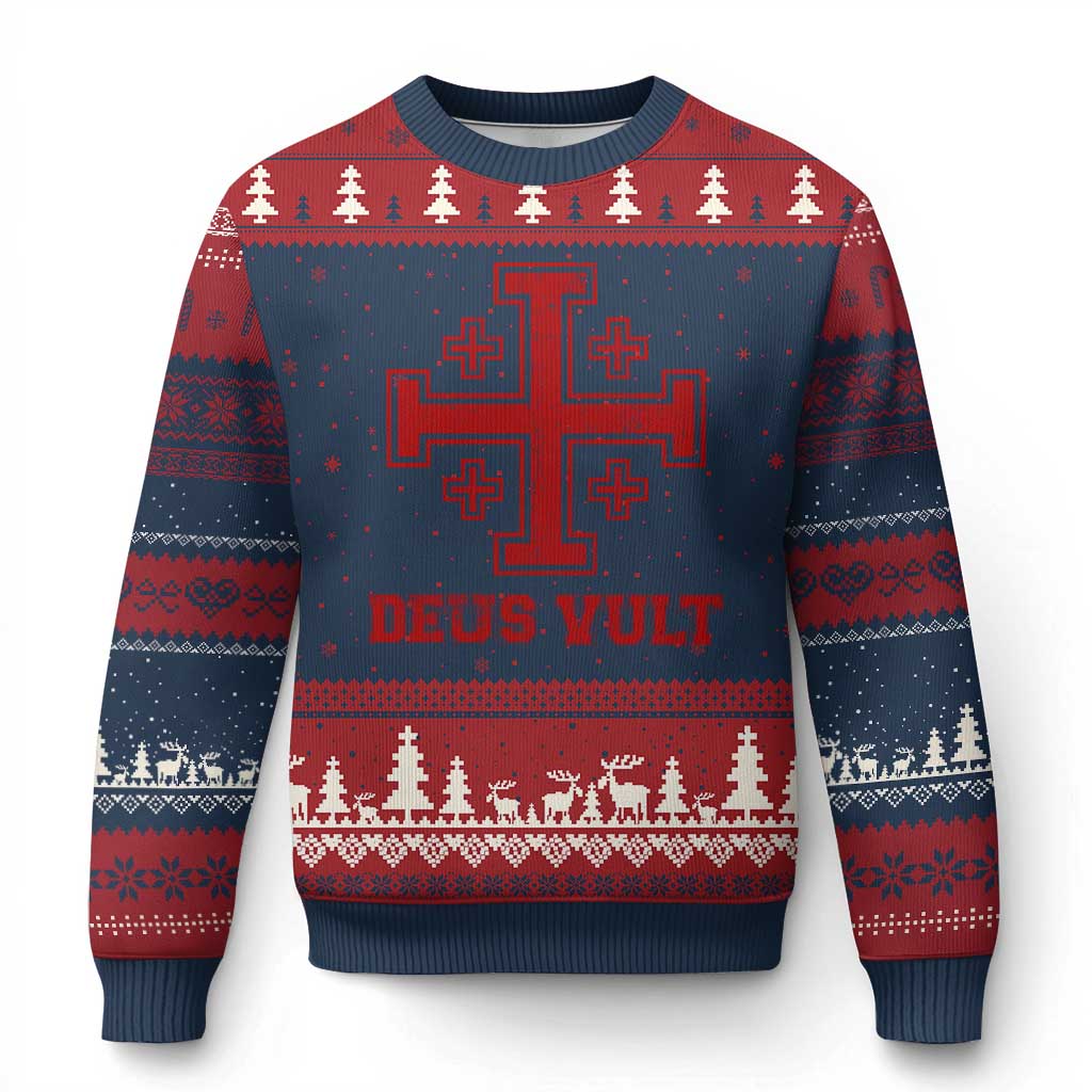 Catholic Knight Templar Crusader Cross Ugly Christmas Sweater TS10 Navy Red Print Your Wear