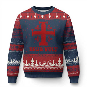 Catholic Knight Templar Crusader Cross Ugly Christmas Sweater TS10 Navy Red Print Your Wear