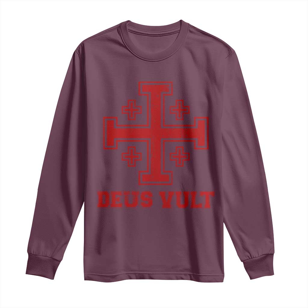 Catholic Knight Templar Crusader Cross Long Sleeve Shirt TS10 Maroon Print Your Wear