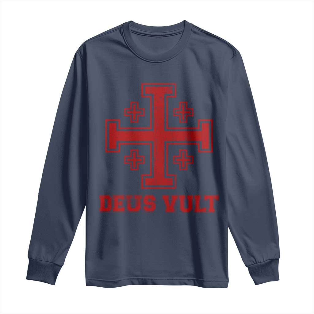 Catholic Knight Templar Crusader Cross Long Sleeve Shirt TS10 Navy Print Your Wear