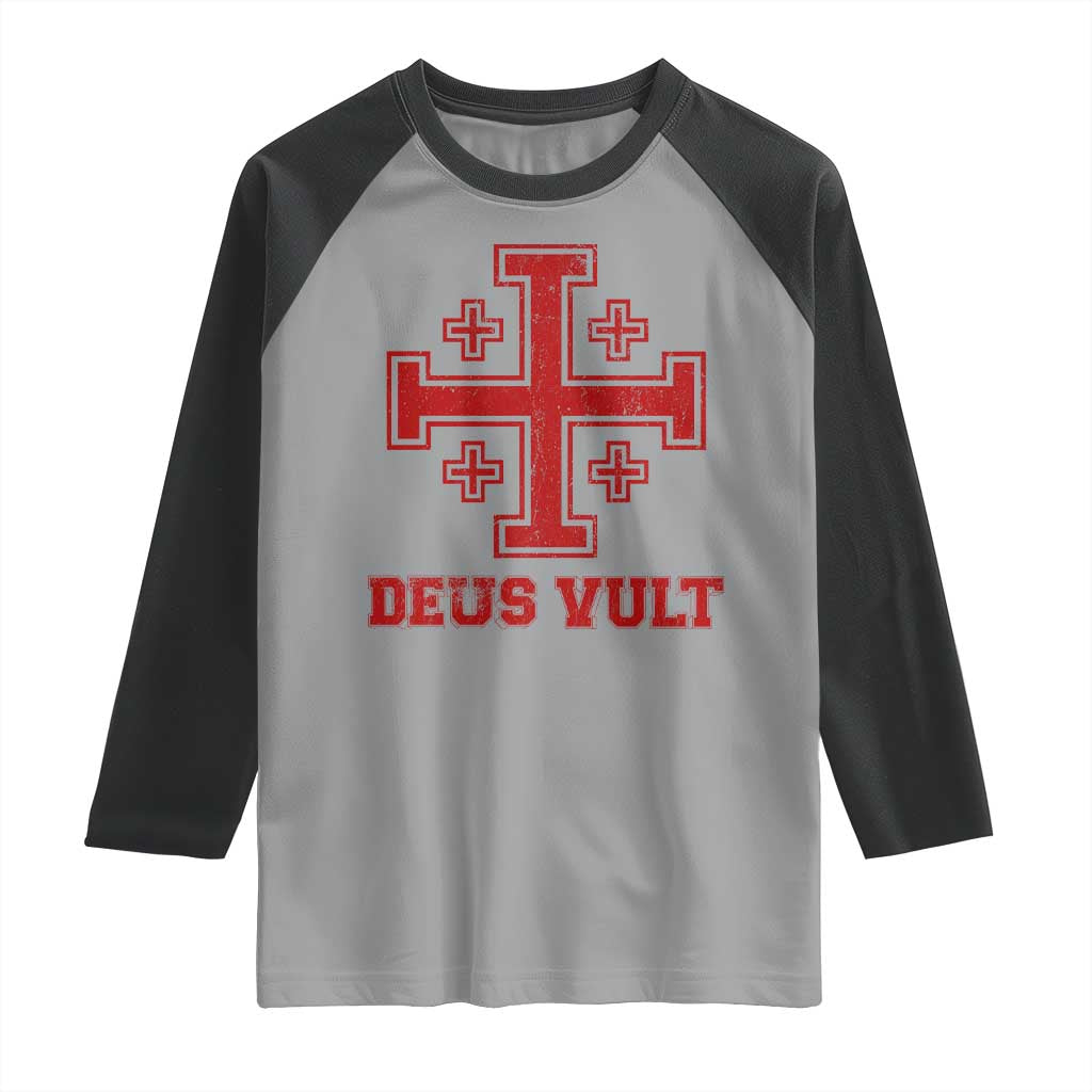 Catholic Knight Templar Crusader Cross Raglan Shirt TS10 Sport Gray Black Print Your Wear