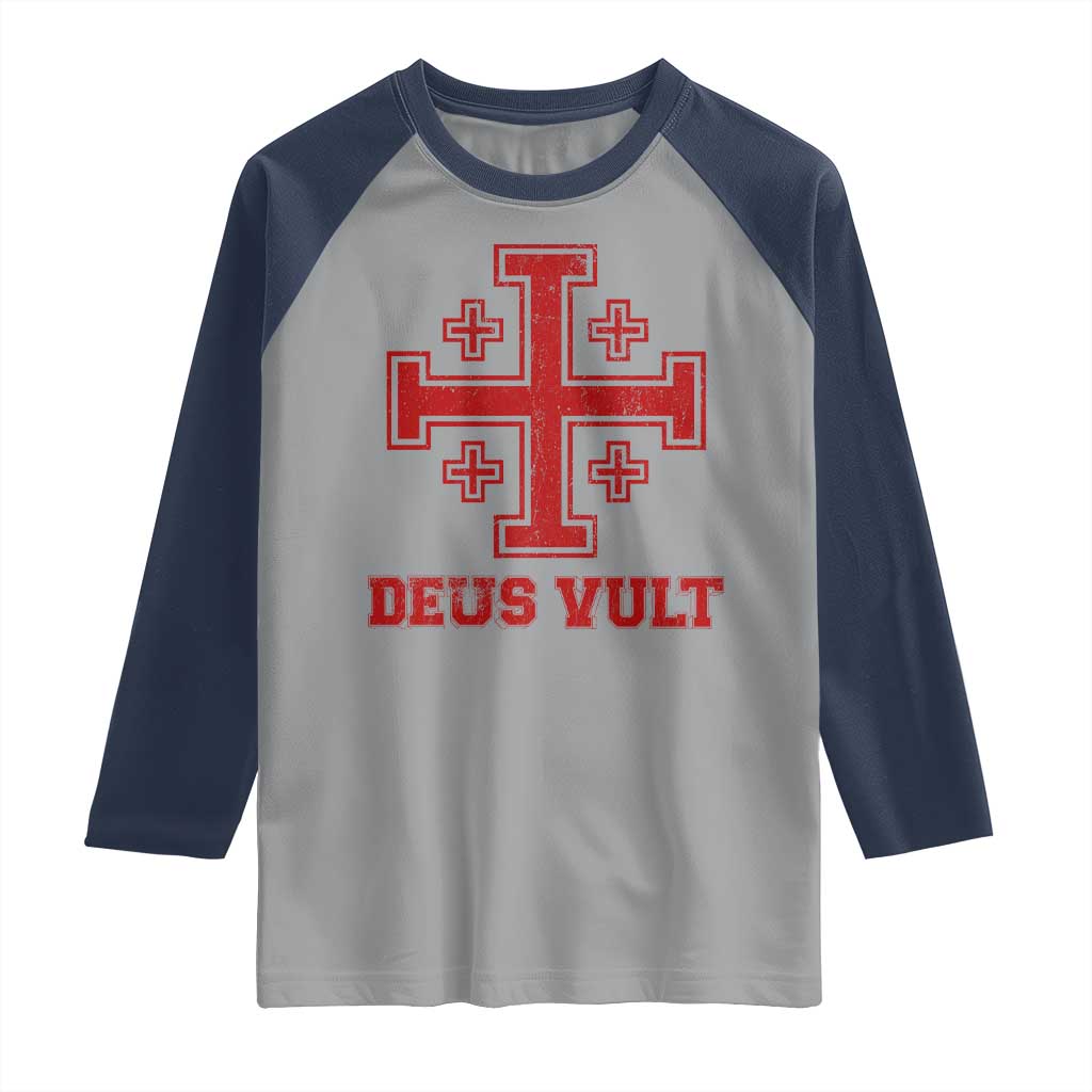 Catholic Knight Templar Crusader Cross Raglan Shirt TS10 Sport Gray Navy Print Your Wear
