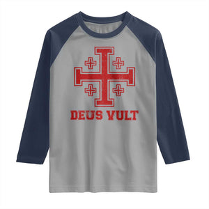 Catholic Knight Templar Crusader Cross Raglan Shirt TS10 Sport Gray Navy Print Your Wear
