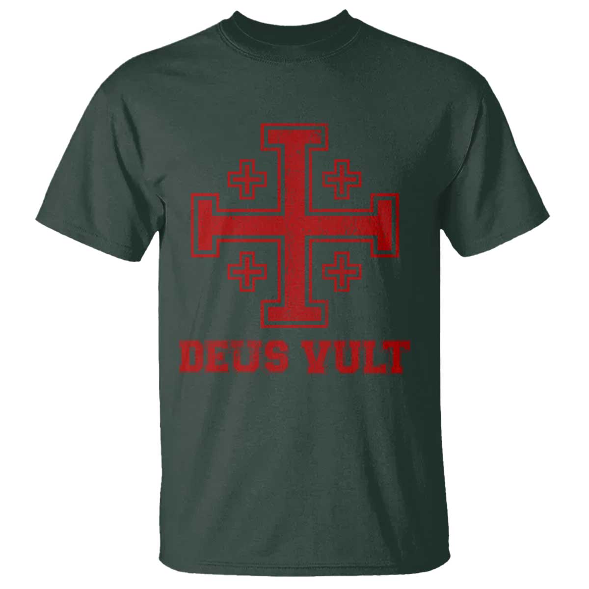 Catholic Knight Templar Crusader Cross T Shirt TS10 Dark Forest Green Print Your Wear