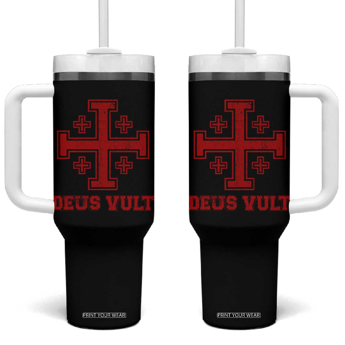 Catholic Knight Templar Crusader Cross Tumbler With Handle TS10 One Size: 40 oz Black Print Your Wear