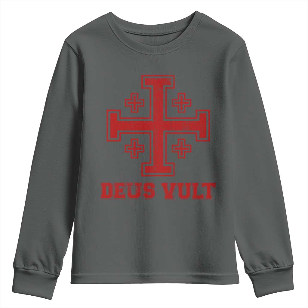 Catholic Knight Templar Crusader Cross Youth Sweatshirt TS10 Dark Heather Print Your Wear