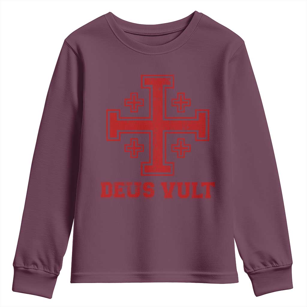 Catholic Knight Templar Crusader Cross Youth Sweatshirt TS10 Maroon Print Your Wear