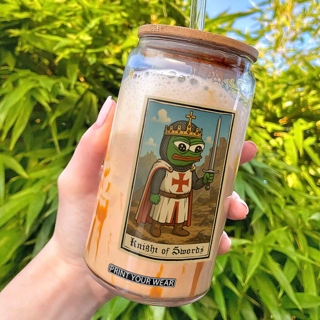 Funny Knight Meme Glass Can Vintage Pepe Frog Templar Crusader Fren Soldier TS10 Black Print Your Wear