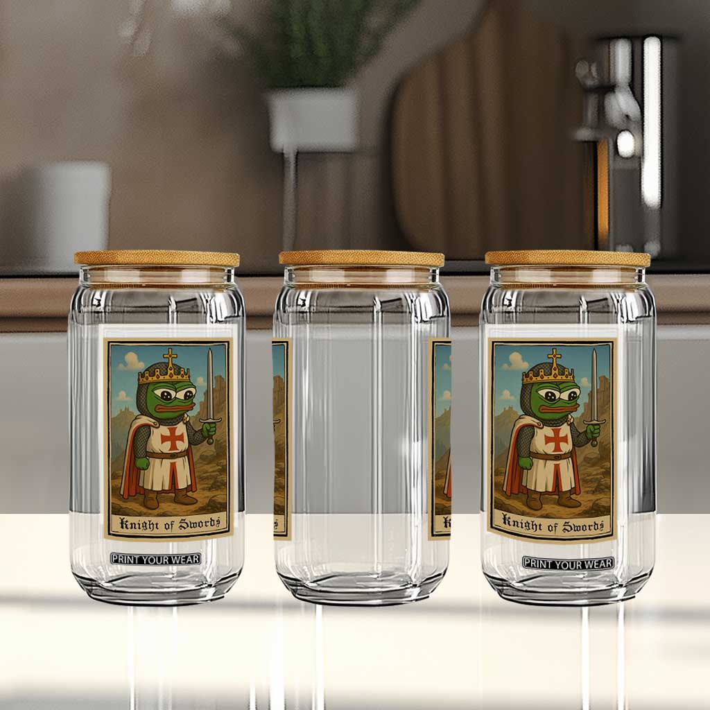 Funny Knight Meme Glass Can Vintage Pepe Frog Templar Crusader Fren Soldier TS10 Print Your Wear