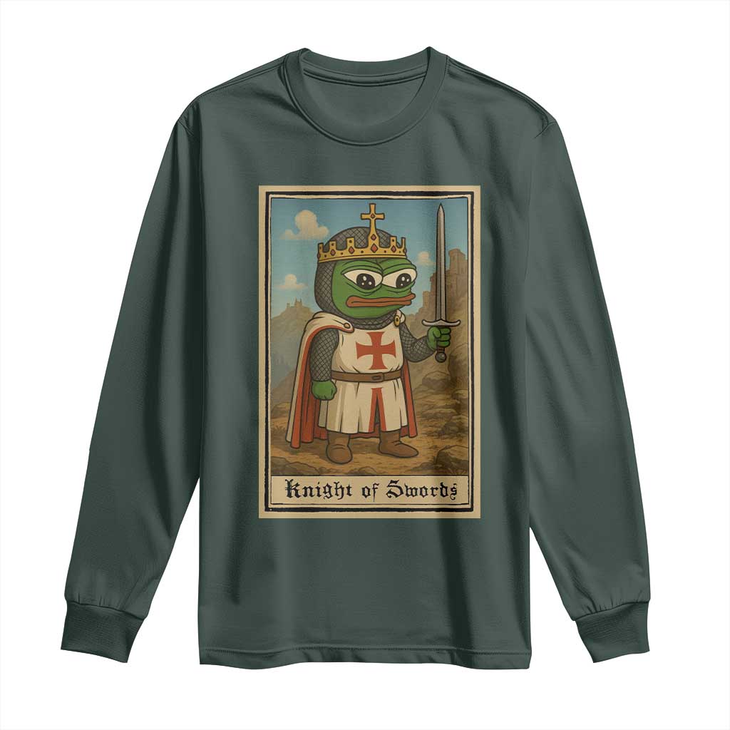 Funny Knight Meme Long Sleeve Shirt Vintage Pepe Frog Templar Crusader Fren Soldier TS10 Dark Forest Green Print Your Wear