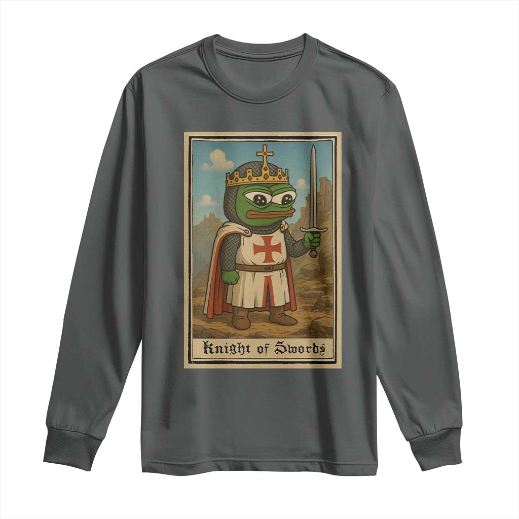 Funny Knight Meme Long Sleeve Shirt Vintage Pepe Frog Templar Crusader Fren Soldier TS10 Dark Heather Print Your Wear