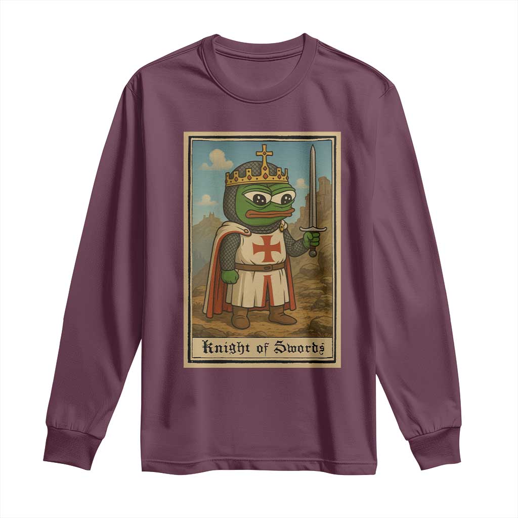 Funny Knight Meme Long Sleeve Shirt Vintage Pepe Frog Templar Crusader Fren Soldier TS10 Maroon Print Your Wear