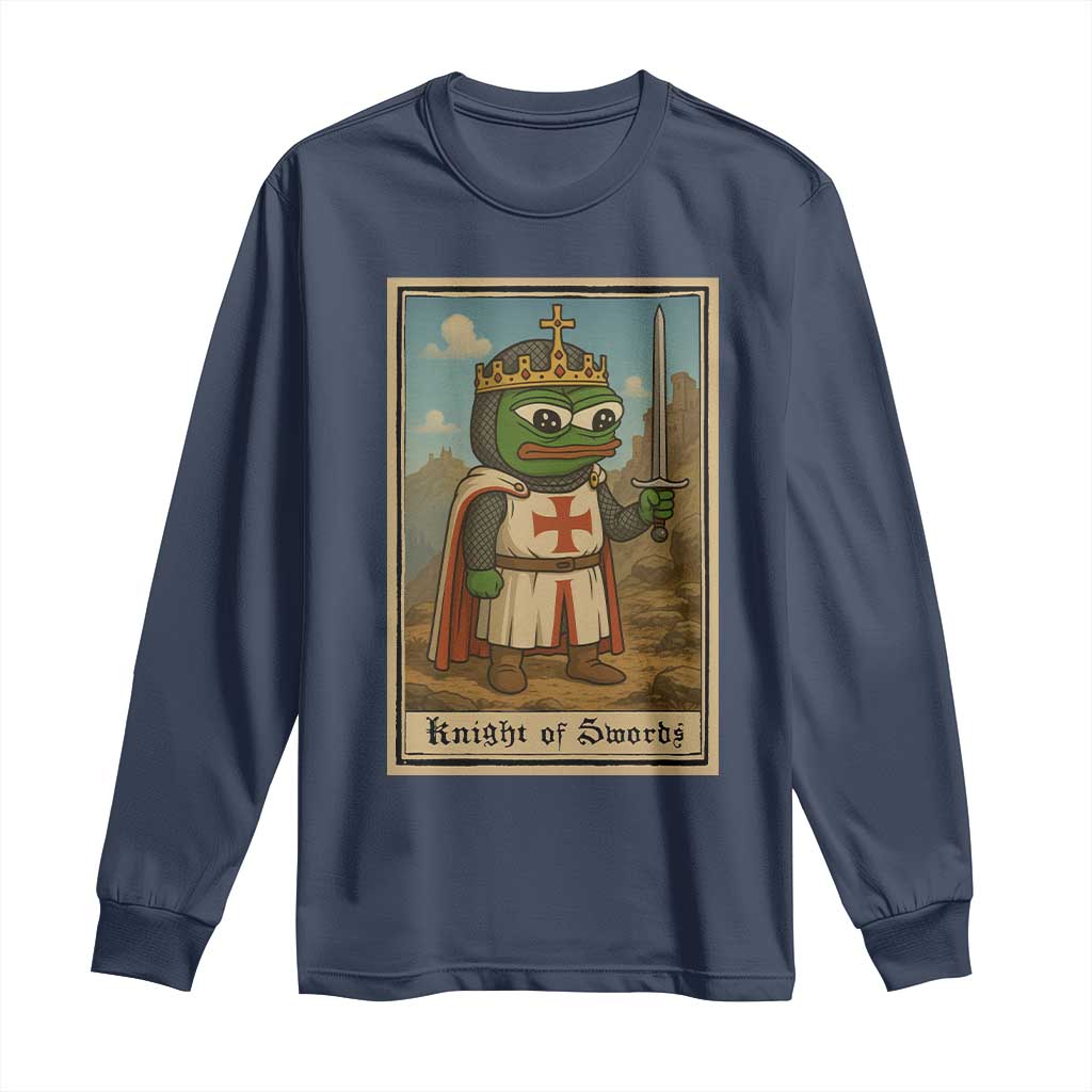 Funny Knight Meme Long Sleeve Shirt Vintage Pepe Frog Templar Crusader Fren Soldier TS10 Navy Print Your Wear