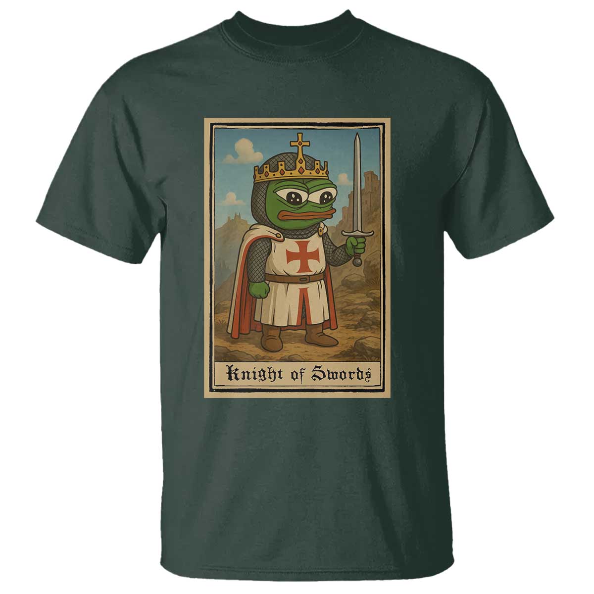 Funny Knight Meme T Shirt Vintage Pepe Frog Templar Crusader Fren Soldier TS10 Dark Forest Green Print Your Wear