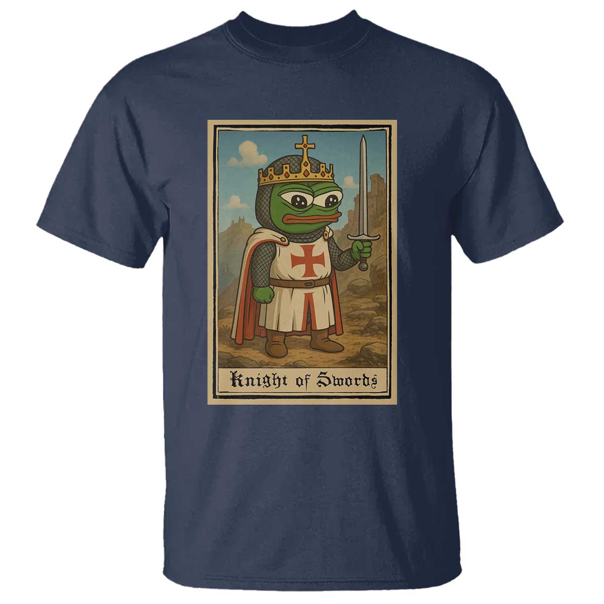 Funny Knight Meme T Shirt Vintage Pepe Frog Templar Crusader Fren Soldier TS10 Navy Print Your Wear