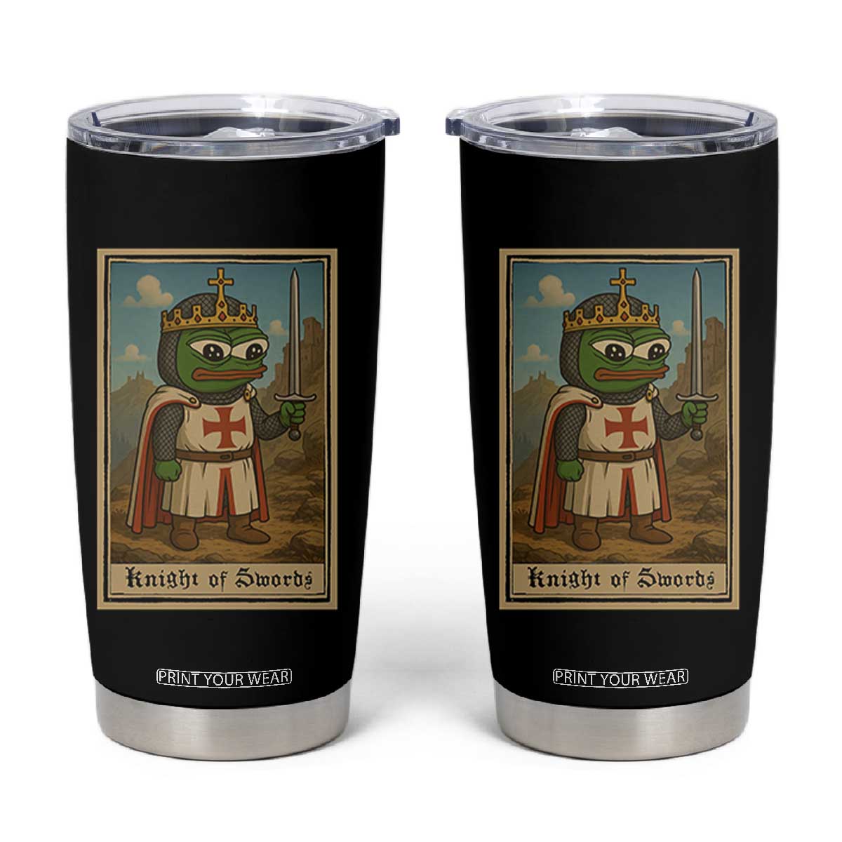 Funny Knight Meme Tumbler Cup Vintage Pepe Frog Templar Crusader Fren Soldier TS10 Black Print Your Wear