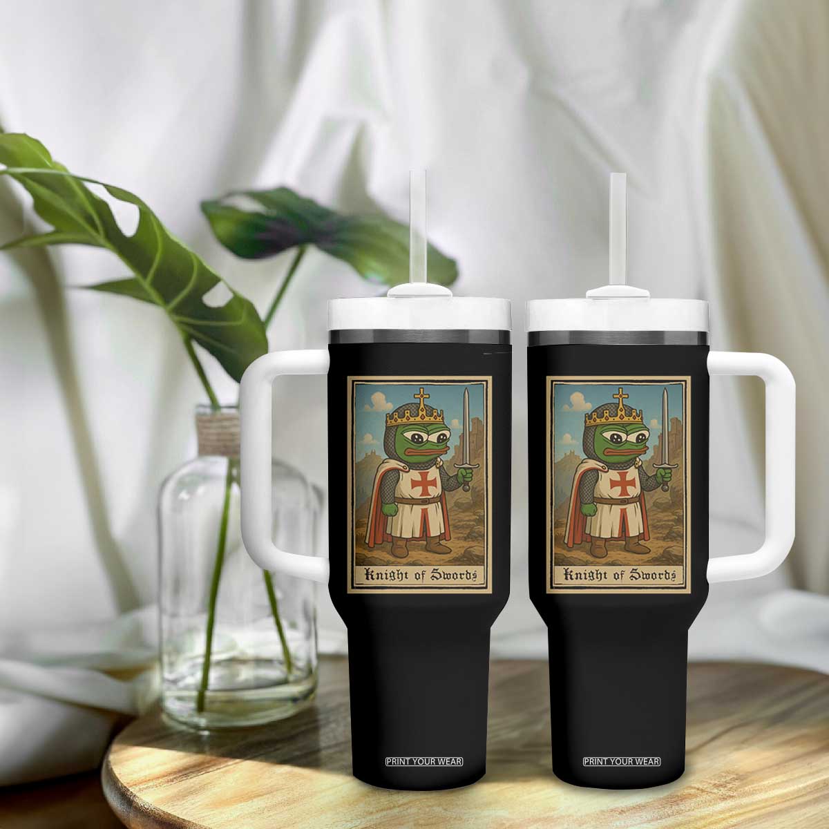Funny Knight Meme Tumbler With Handle Vintage Pepe Frog Templar Crusader Fren Soldier TS10 Print Your Wear