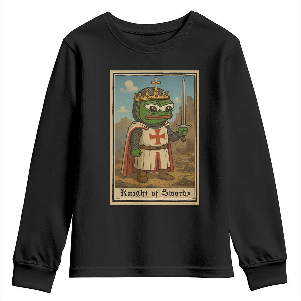 Funny Knight Meme Youth Sweatshirt Vintage Pepe Frog Templar Crusader Fren Soldier TS10 Black Print Your Wear