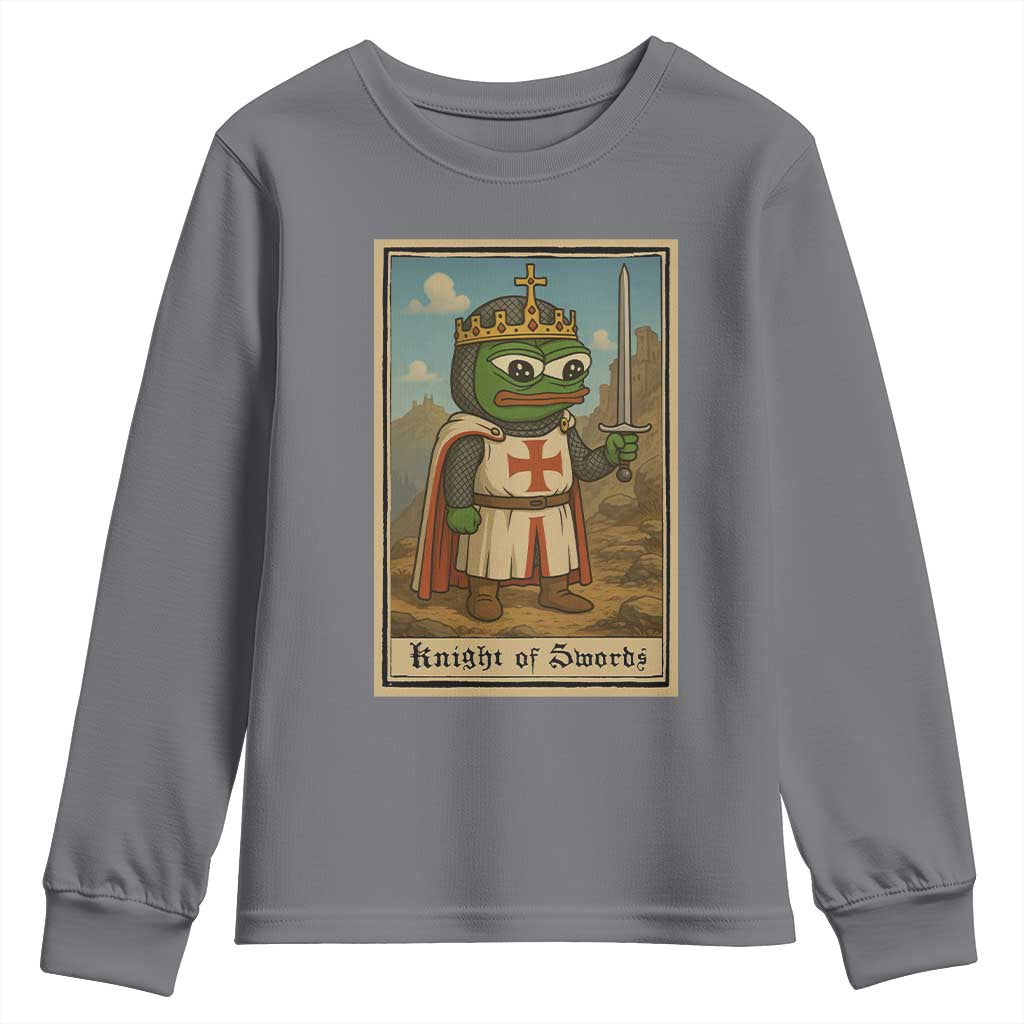 Funny Knight Meme Youth Sweatshirt Vintage Pepe Frog Templar Crusader Fren Soldier TS10 Charcoal Print Your Wear