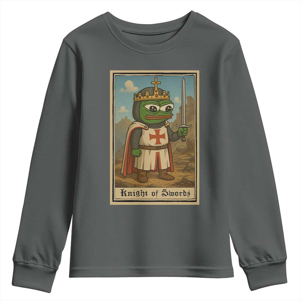 Funny Knight Meme Youth Sweatshirt Vintage Pepe Frog Templar Crusader Fren Soldier TS10 Dark Heather Print Your Wear