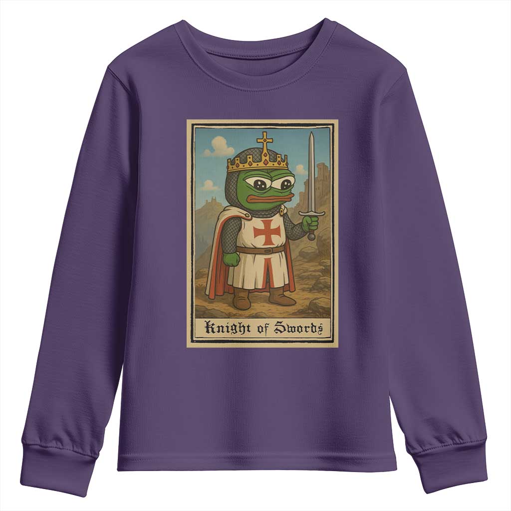 Funny Knight Meme Youth Sweatshirt Vintage Pepe Frog Templar Crusader Fren Soldier TS10 Purple Print Your Wear