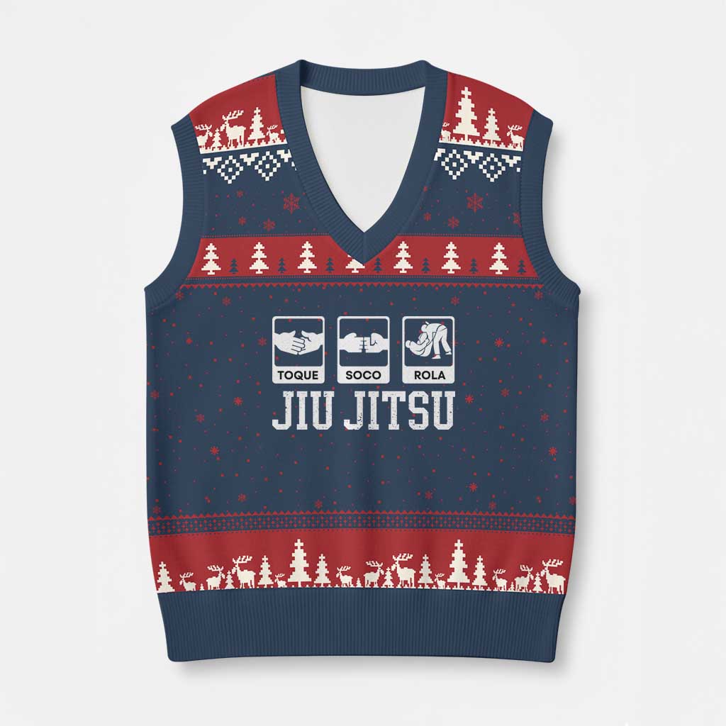 Funny BJJ V-Neck Knit Sweater Vest Toque Soco Rola Brazilian Jiu Jitsu TS10 Navy Red Print Your Wear