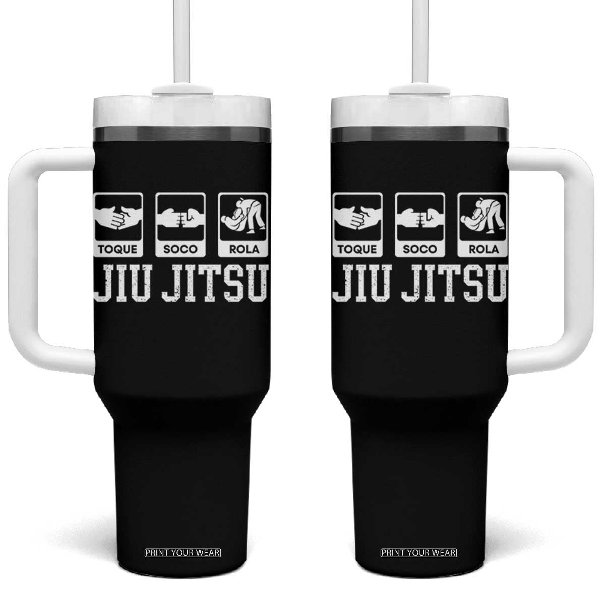 Funny BJJ Tumbler With Handle Toque Soco Rola Brazilian Jiu Jitsu TS10 One Size: 40 oz Black Print Your Wear