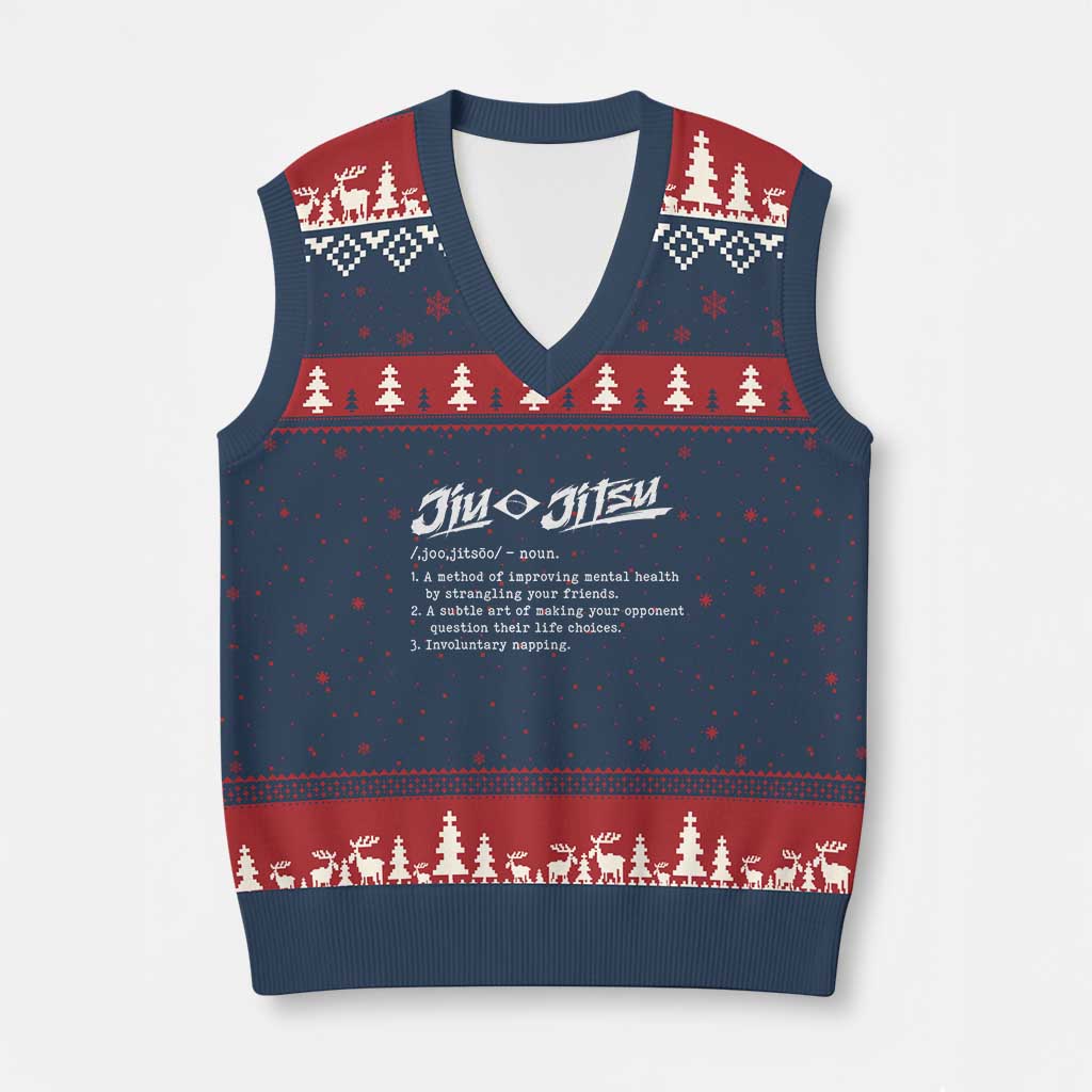 Funny Brazilian Jiu Jitsu V-Neck Knit Sweater Vest Jiujitsu Definition BJJ TS10 Navy Red Print Your Wear