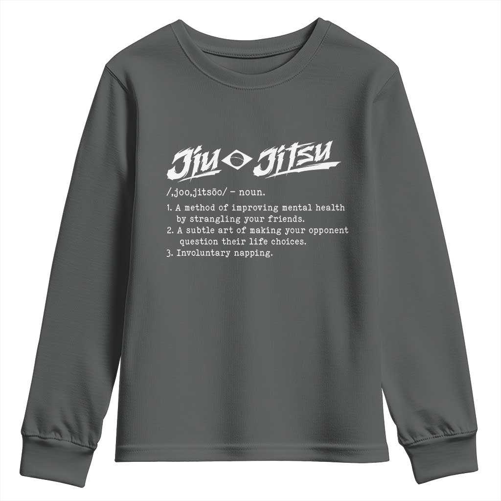 Funny Brazilian Jiu Jitsu Youth Sweatshirt Jiujitsu Definition BJJ TS10 Dark Heather Print Your Wear