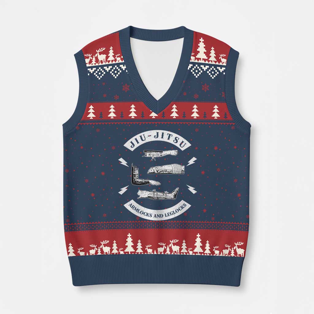 Vintage Jiu Jitsu V-Neck Knit Sweater Vest Armlocks and Leglocks BJJ Grappling Fans TS10 Navy Red Print Your Wear