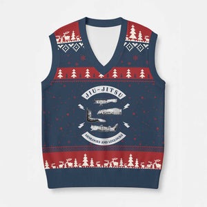 Vintage Jiu Jitsu V-Neck Knit Sweater Vest Armlocks and Leglocks BJJ Grappling Fans TS10 Navy Red Print Your Wear