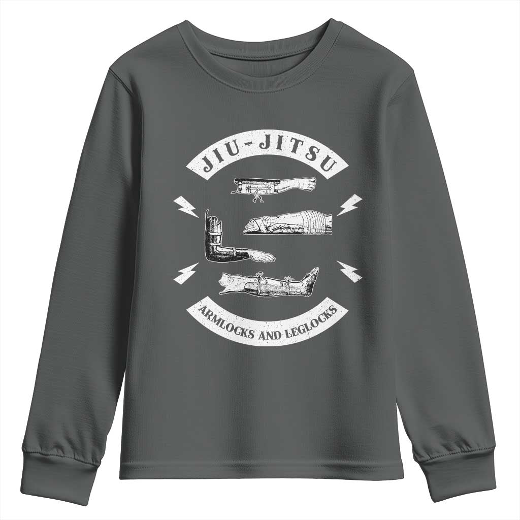 Vintage Jiu Jitsu Youth Sweatshirt Armlocks and Leglocks BJJ Grappling Fans TS10 Dark Heather Print Your Wear
