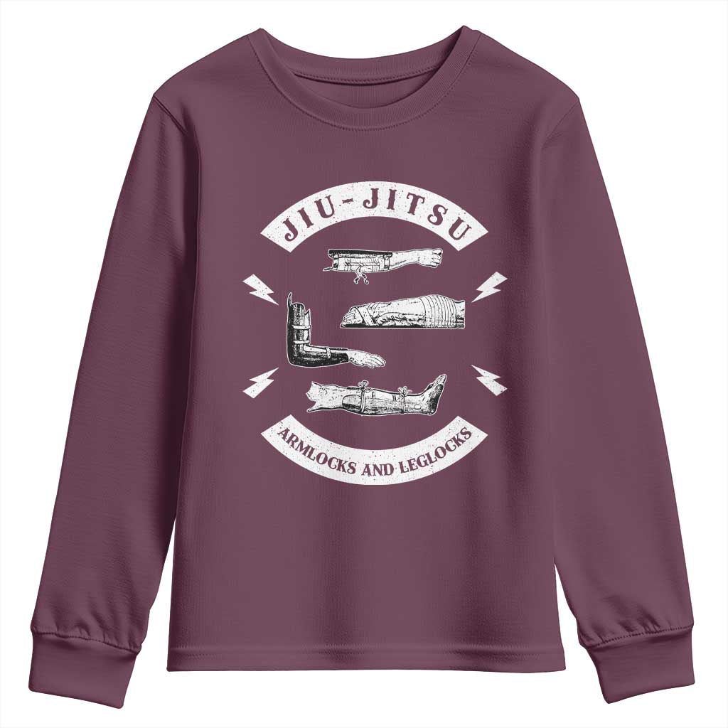 Vintage Jiu Jitsu Youth Sweatshirt Armlocks and Leglocks BJJ Grappling Fans TS10 Maroon Print Your Wear