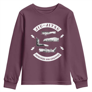 Vintage Jiu Jitsu Youth Sweatshirt Armlocks and Leglocks BJJ Grappling Fans TS10 Maroon Print Your Wear