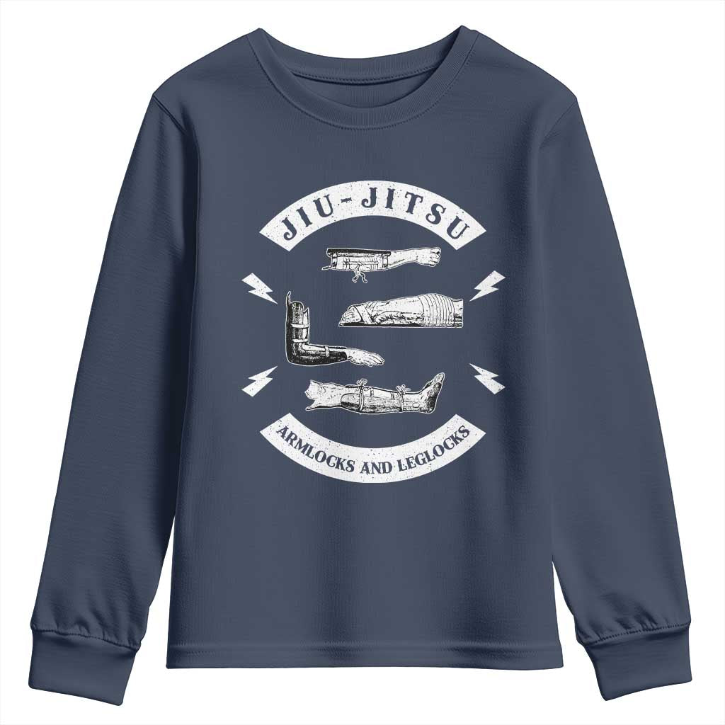 Vintage Jiu Jitsu Youth Sweatshirt Armlocks and Leglocks BJJ Grappling Fans TS10 Navy Print Your Wear