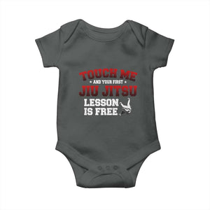 Brazilian BJJ Baby Onesie Touch Me First Jiu Jitsu Lesson Is Free TS10 Dark Heather Print Your Wear