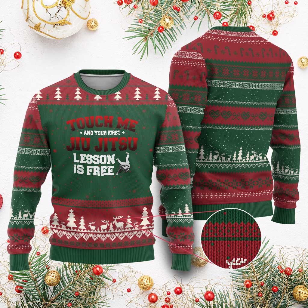 Brazilian BJJ Ugly Christmas Sweater Touch Me First Jiu Jitsu Lesson Is Free TS10 Red Green Print Your Wear