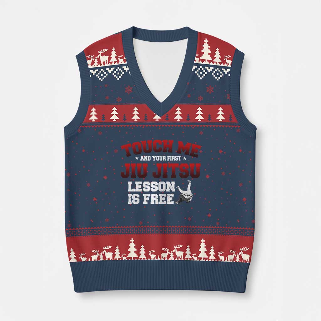 Brazilian BJJ V-Neck Knit Sweater Vest Touch Me First Jiu Jitsu Lesson Is Free TS10 Navy Red Print Your Wear