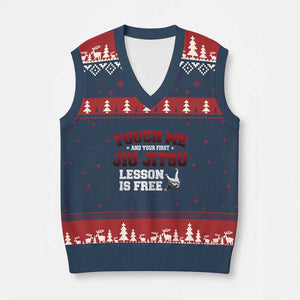 Brazilian BJJ V-Neck Knit Sweater Vest Touch Me First Jiu Jitsu Lesson Is Free TS10 Navy Red Print Your Wear