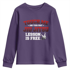 Brazilian BJJ Youth Sweatshirt Touch Me First Jiu Jitsu Lesson Is Free TS10 Purple Print Your Wear