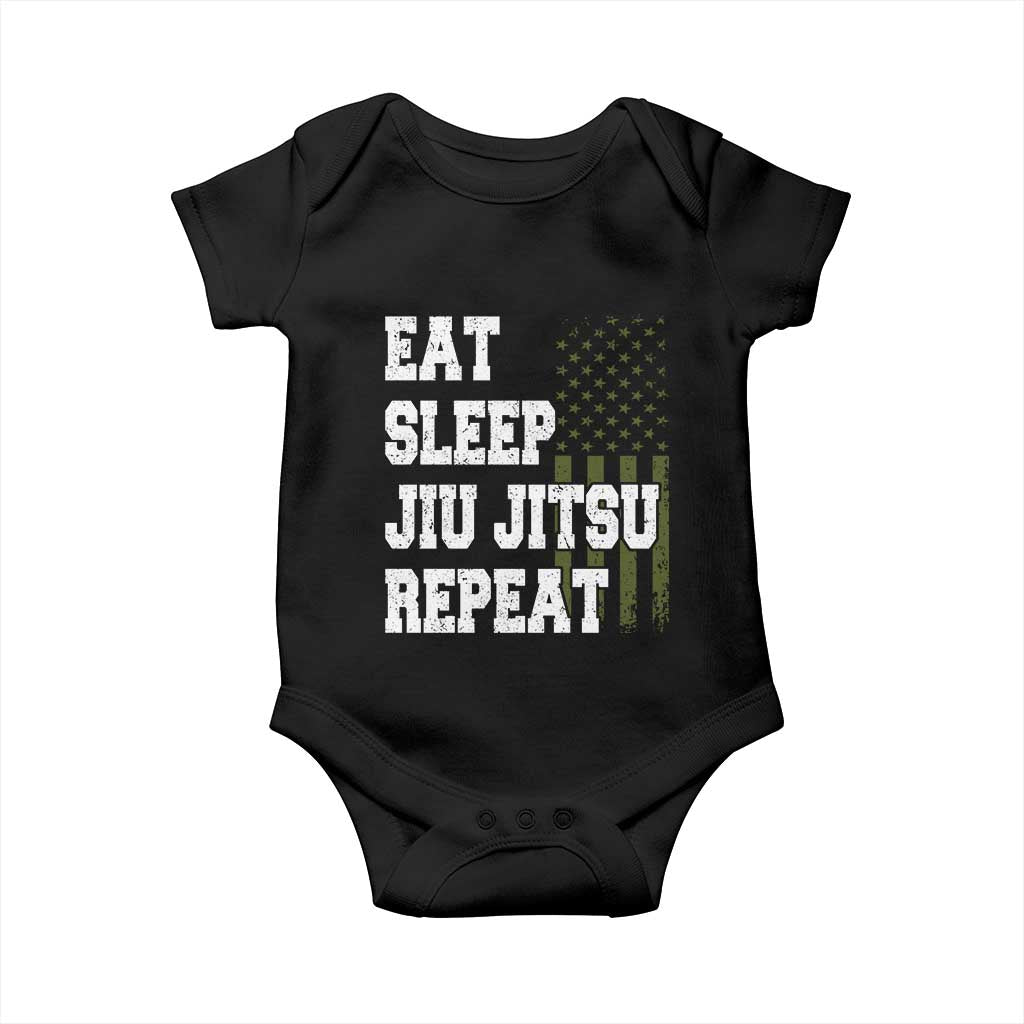 Eat Sleep Jiu Jitsu Repeat Baby Onesie Cool JiuJitsu BJJ American Flag TS10 Black Print Your Wear