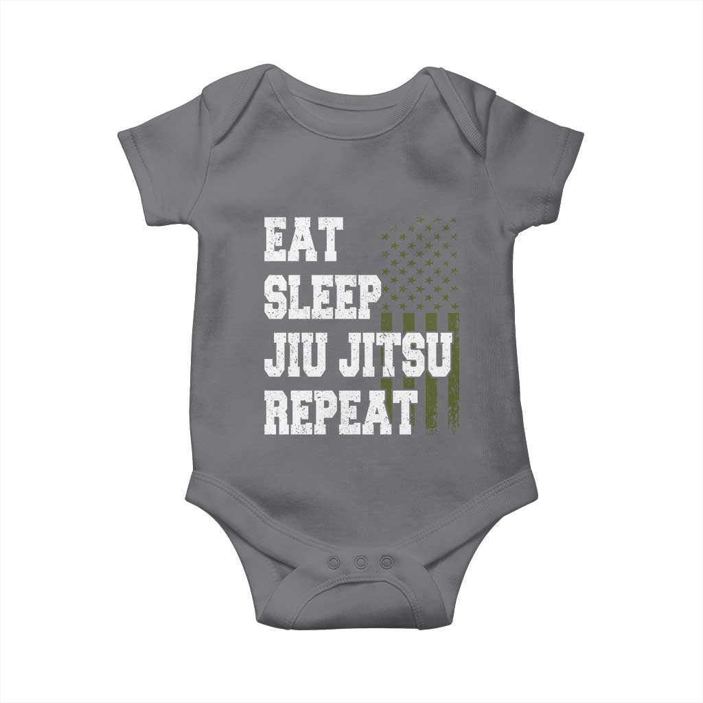 Eat Sleep Jiu Jitsu Repeat Baby Onesie Cool JiuJitsu BJJ American Flag TS10 Charcoal Print Your Wear