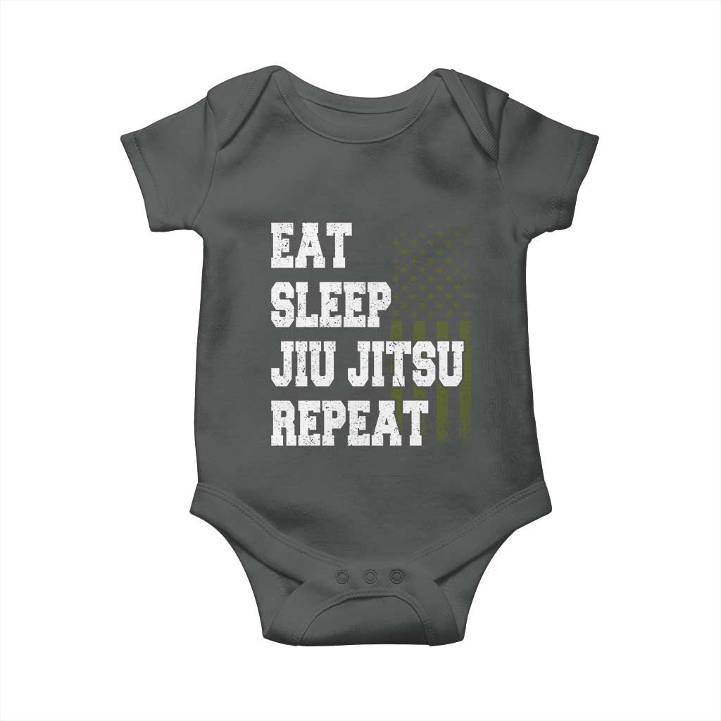 Eat Sleep Jiu Jitsu Repeat Baby Onesie Cool JiuJitsu BJJ American Flag TS10 Dark Heather Print Your Wear