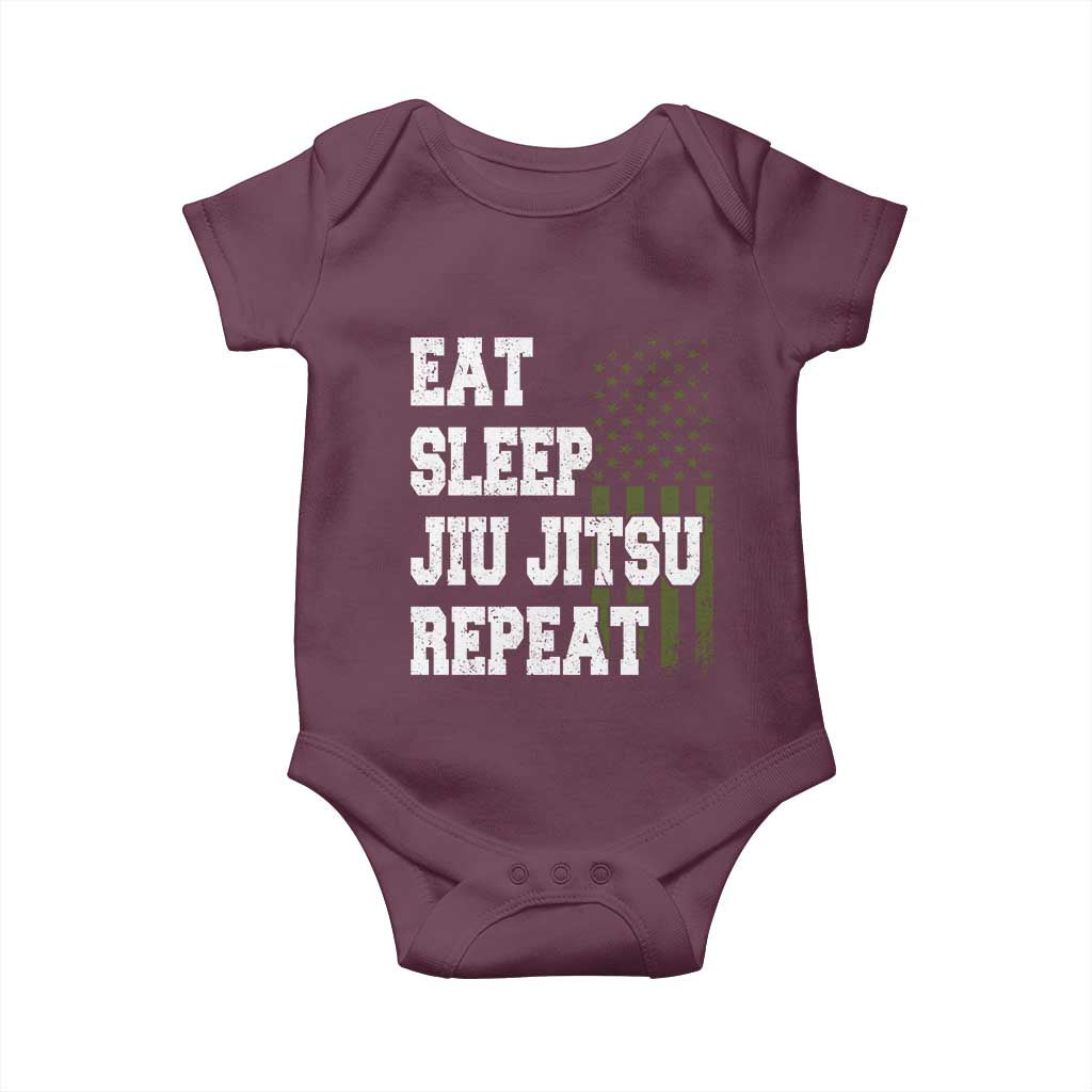 Eat Sleep Jiu Jitsu Repeat Baby Onesie Cool JiuJitsu BJJ American Flag TS10 Maroon Print Your Wear